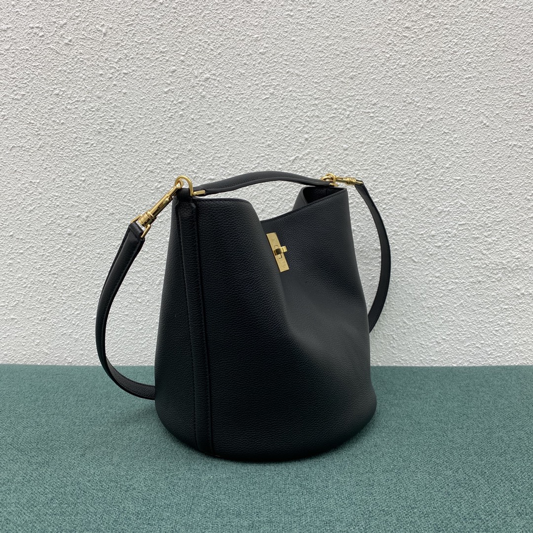 Celine Bucket 16 Grained Calfskin Handbag Shoulder Bag Black 195573